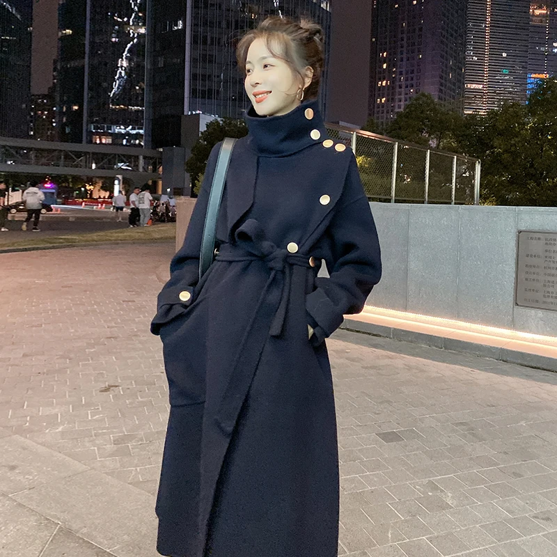Женское двустороннее кашемировое пальто осенне-зимнее модное темпераментное