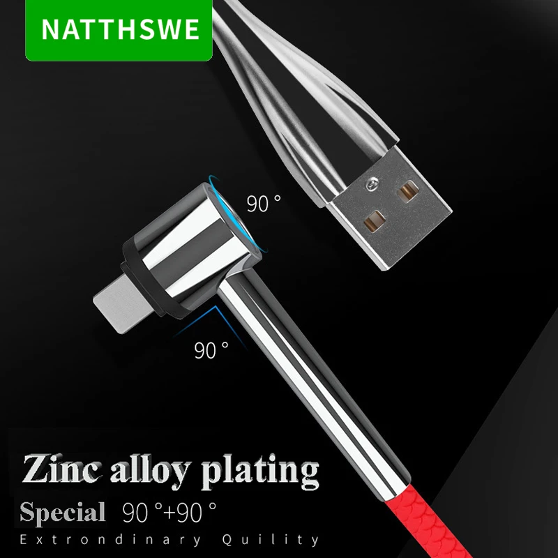 NATTHSWE 3.1A Utral-high Current Round Elbow Type-C USB Data Cable 2M Extended zinc Alloy Fast Charging Line for Huawei Xiaomi | Мобильные