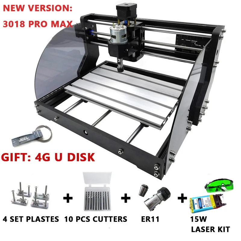 ЧПУ 3018 Pro GRBL Diy Мини станок с ЧПУ 3 оси pcb фрезерный станок Bluetooth деревянный маршрутизатор лазерная гравировка CNC3018 работа в автономном режиме - Цвет: 3018 Pro Max 15W