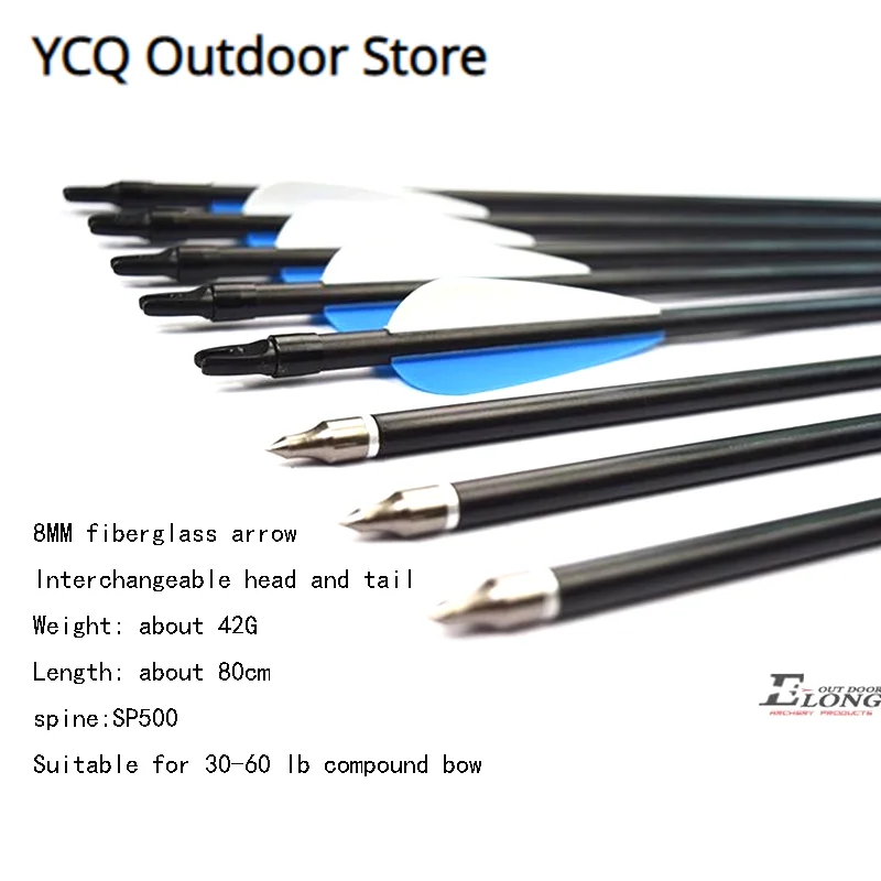 

12pcs Fiberglass arrow 8MM SP500 30 inches 2 blue 1 white TPU Vanes suitable for 30-60 pounds composite bow