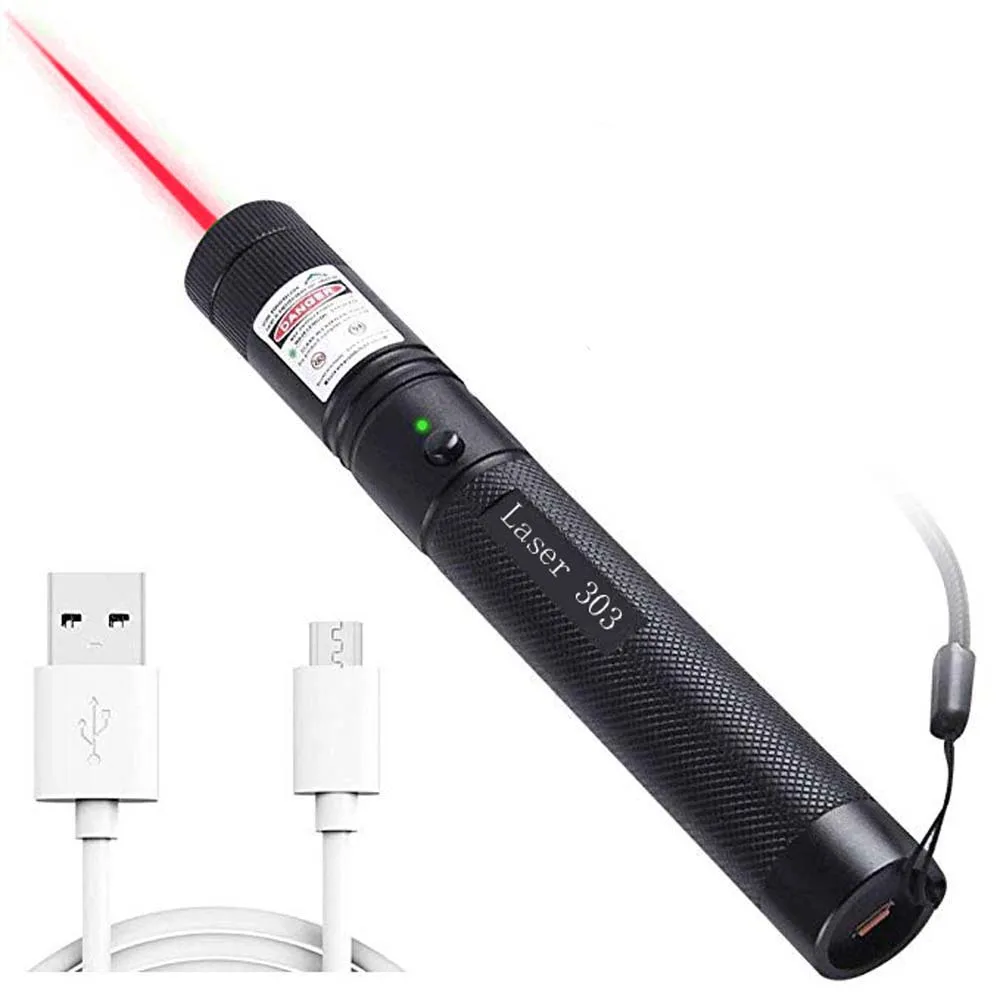 USB Зеленая лазерная указка красный лазерный прицел 10000 м 5 мВт Высокая мощная Регулируемая фокусировка лазеры 303 ручка 4 шт головка горящая спичка - Цвет: Red laser