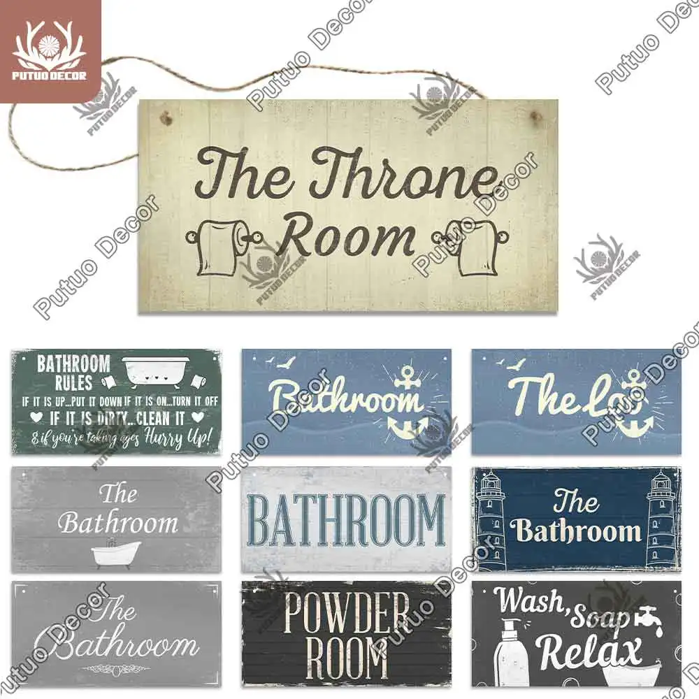 

Putuo Decor Bathroom Wooden Signs Wooden Wall Plaque Decorative Plaque for Toilet Door Decoration Bar Pub Cafe Beach Home Decor