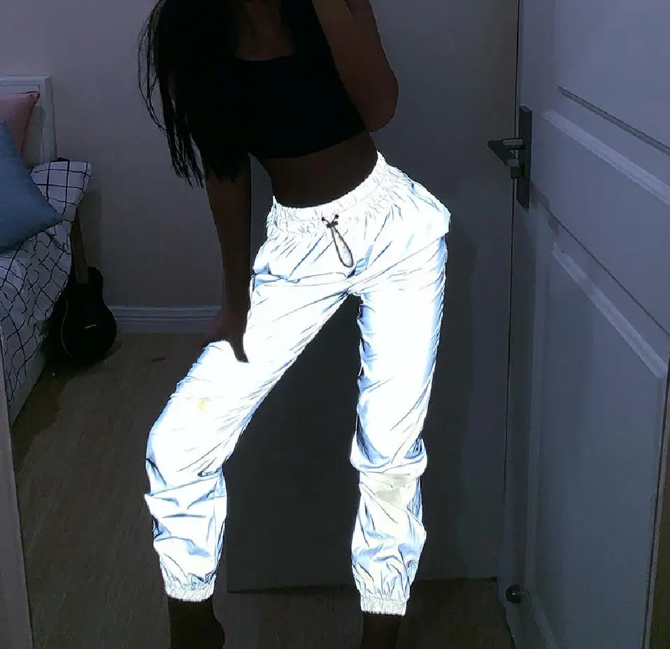 Женские спортивные штаны флэш Светоотражающие ночные брюки для девочек в стиле