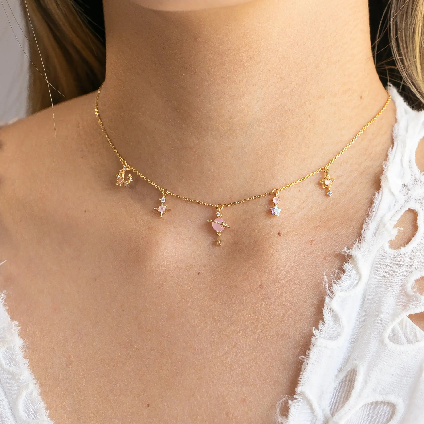 Minimal Delicate Moon Star North Star Pendant Mini Lovely Charm Layer Choker Necklace For Women Girl Delicate Wedding Jewelry