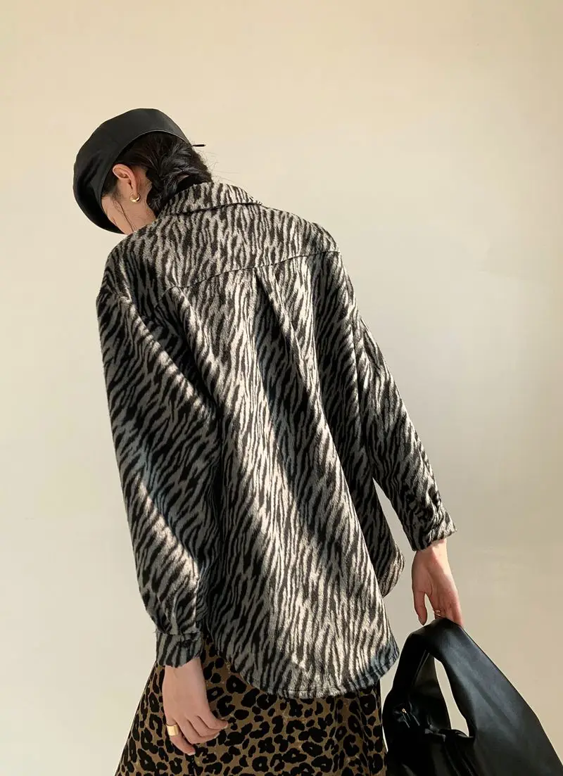 

Women's Shirt plus size zebra pattern New Turtleneck Long Sleeve Loose Fit Fashion Tide Spring Autumn 2020 A59-A