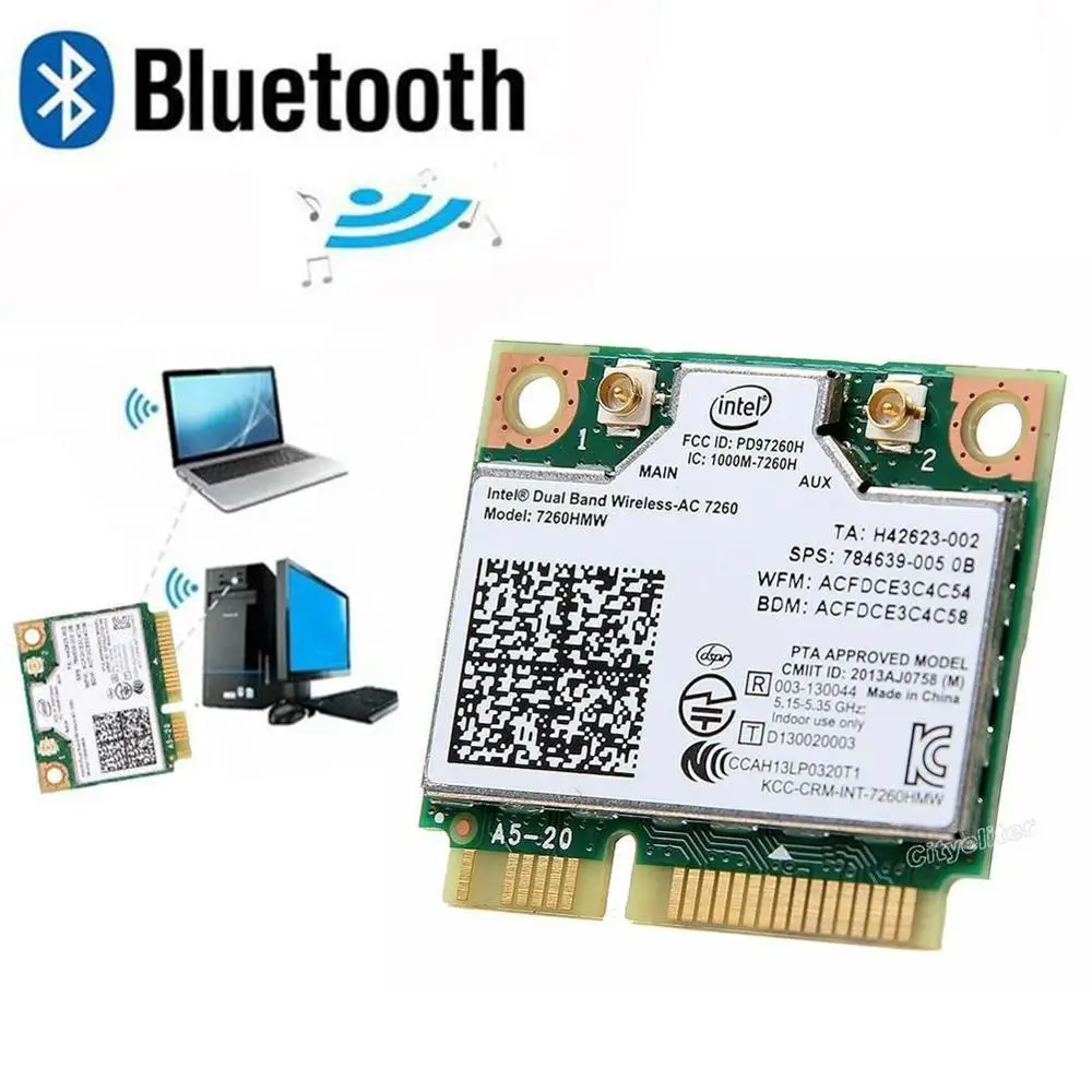Двухдиапазонная беспроводная Wi Fi карта для Intel 7260HMW Half Mini PCI E 2 4G/5 ГГц Bluetooth 4 0