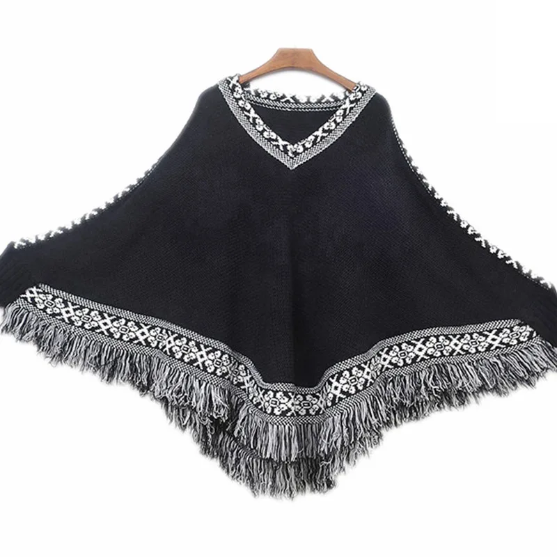 

AYUALIN Cape Sweater 2022 Fall/Winter Women's Bat Sleeve Loose Pullover Fringed Hem Cloak Casual Top Women's Knit Sweaters Cloak