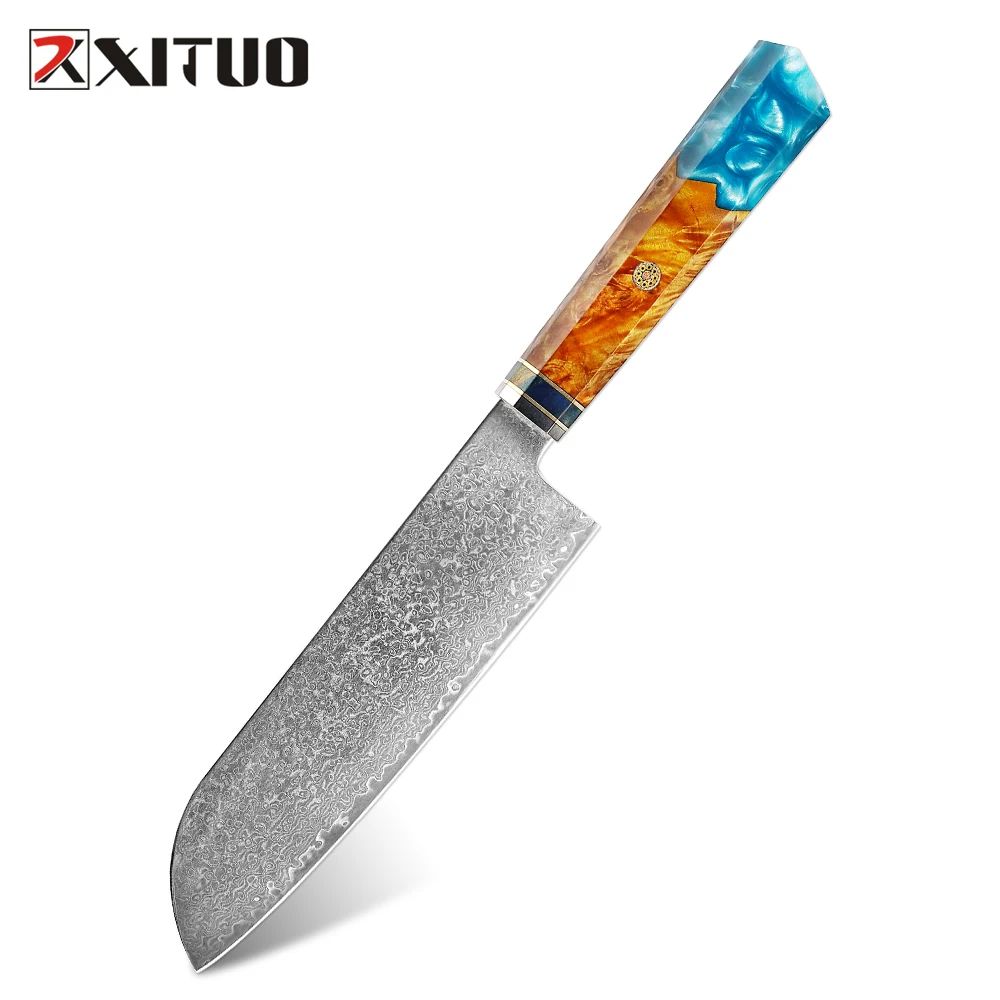 

XITUO Damascus VG10 Steel 7" Inch Santoku Knives Chef Knife Meat Cleaver Slicing Kitchen Knives Octagonal Handle Cooking Tools