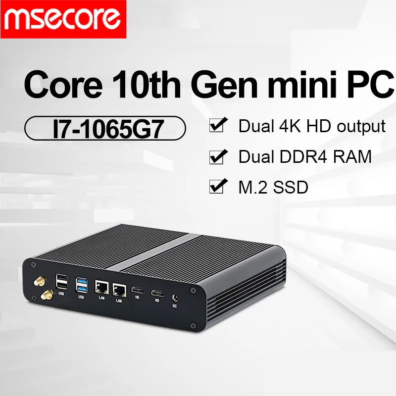 MSECORE Intel I7-1065G7 Quad Core Gaming Mini PC Windows 10 Linux Office Computer Desktop Computer Micro PC NUC HTPC HDMI 4K