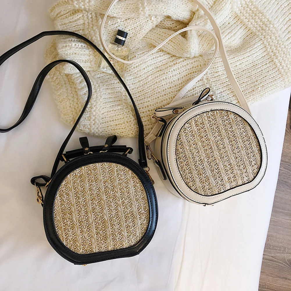 

Сумка-мессенджер на плечо Женская круглая, модный саквояж кросс-боди из плетеной искусственной кожи, маленький саквояж в уличном стиле для ...