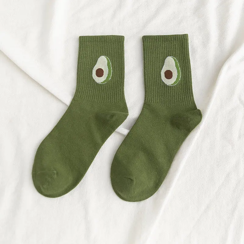 Green Socks Милые носки с фруктами; сезон осень-зима; Милые Повседневные Носки с рисунком панды и жирафа; креативные жаккардовые носки в стиле Харадзюку с ананасом и авокадо; персиковые носки - Цвет: Green Socks