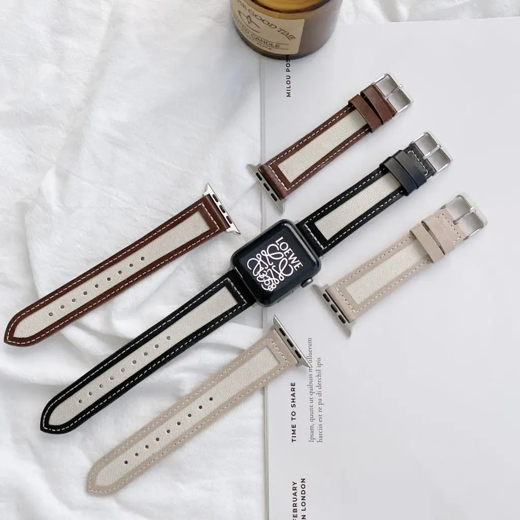 

leather Strap For Apple Watchband 40mm 44mm 38mm 42mm mix lines watchband smartwatch bracelet iWatch series 6 5 4 3 se band