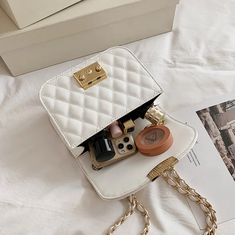 

Small Quilted Chain Shoulder Bag Luxury Women Rhombus Pattern Leather Messenger Handbag Lady Diamond Lattice Flap Crossbody Bags