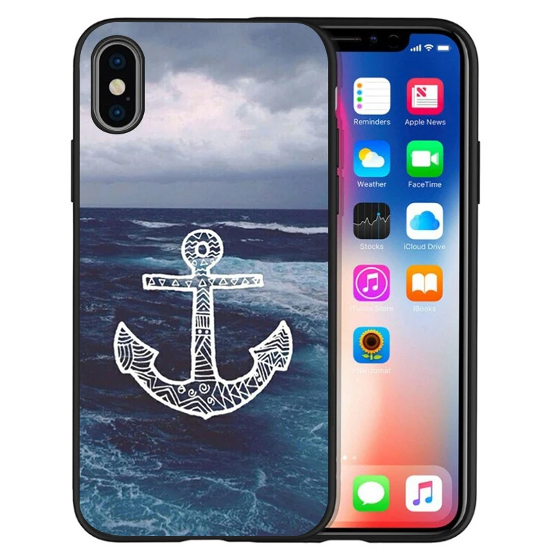 Черный силиконовый чехол с якорем морской океан для телефона iPhone 13 12 XR XS Max 5 5S SE 2020