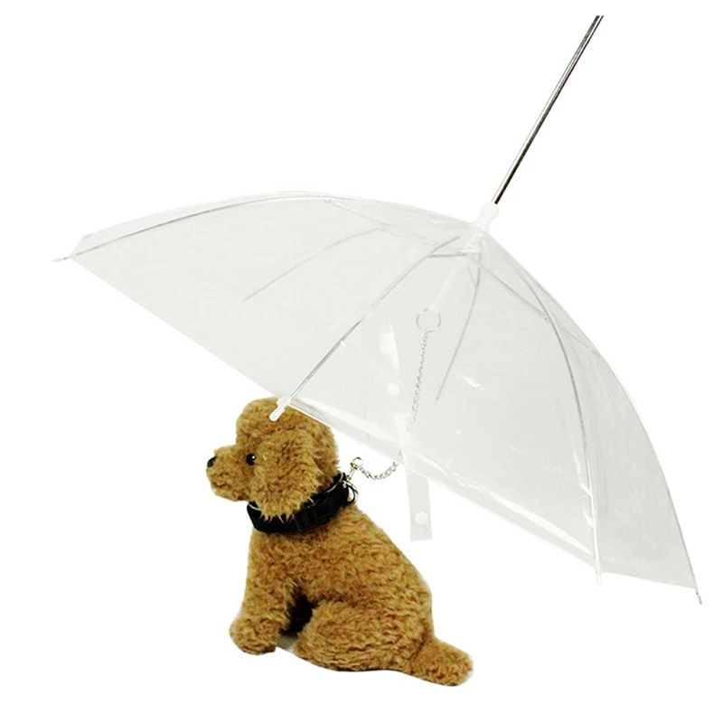 

Useful Transparent PE Pet Dog Umbrella Small Dog Umbrella Rain Gear With Dog Leads Keeps Pet Dry Comfortable In Rain Snowing