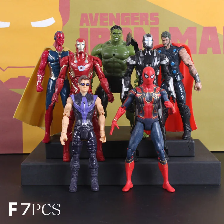 G7pcs 7 шт./компл. Мстители Капитан Америка Venom танос «Человек-паук»; «Дэдпул»; Железный человек из ПВХ, движущаяся фигурка, Железный человек Коллекционная модель игрушки - Цвет: G7pcs