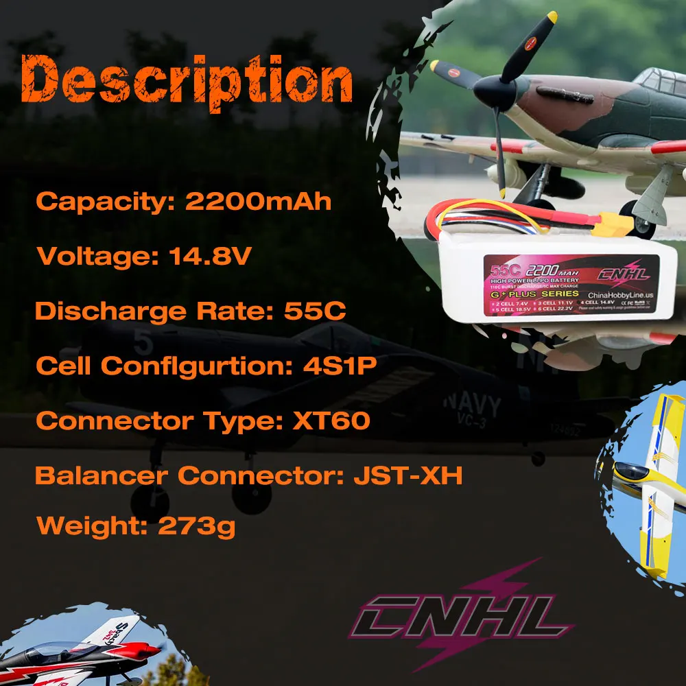 2 шт. CNHL G + плюс 2200mAh 14 8 V 4S 55C Lipo Батарея для самолета вертолета Jet Edf с XT60 штепсельной