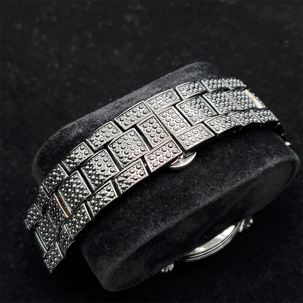 

MISSFOX Black Full Diamond Man's Quartz Watch High-end Business Large Round Dial Gentleman Watches Stainless Steel Watch For Men