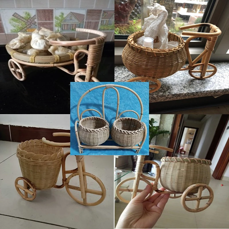 

Mini Bamboo Handmade Woven Wicker Straw Basket Rattan for Fruit Food Bread Organizer Bicycle Art Crafts Kitchen Desk Decoration