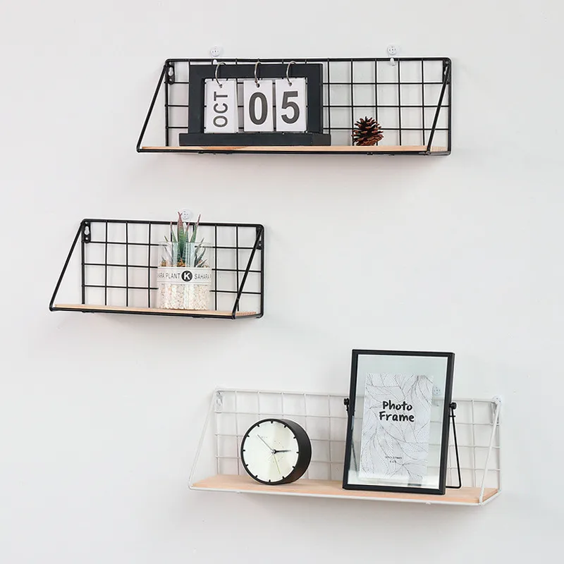 

Metal Wire Wood Wall Shelf Kitchen Bathroom Storage Shelf Wall Shelves