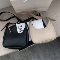 women casual simple solid color crossbody handbags fashion crescent vintage pu leather ladies daily shoulder messenger bags
