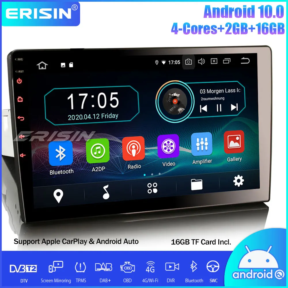 Erisin 10 1 "один Din Android 0 автомобильный стерео Мультимедийный Авторадио DAB + CarPlay GPS