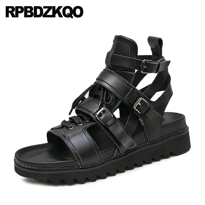 

Сандалии-гладиаторы мужские из натуральной кожи, дизайнерские Роскошные туфли на плоской платформе, криперы, римские высокие, ремешок на щиколотке, лето 2023