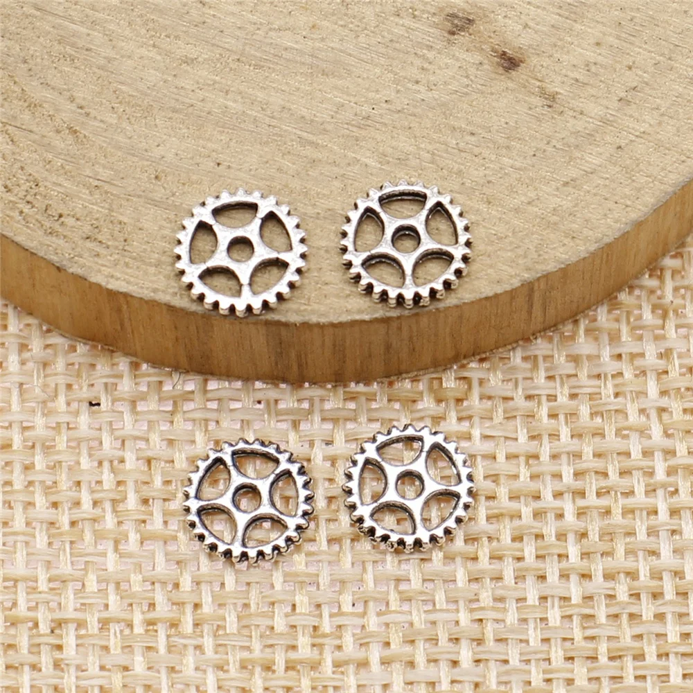 

free shipping 325pcs 8mm antique silver gear charms diy retro jewelry fit Earring keychain hair card pendant accessories