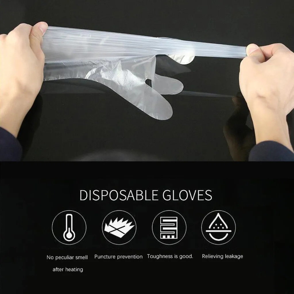 1 Box of 200Pcs Plastic Clear Disposable Gloves Garden Restaurant Home Food Baking Kitchen Dining Bar Protection Tool | Дом и сад
