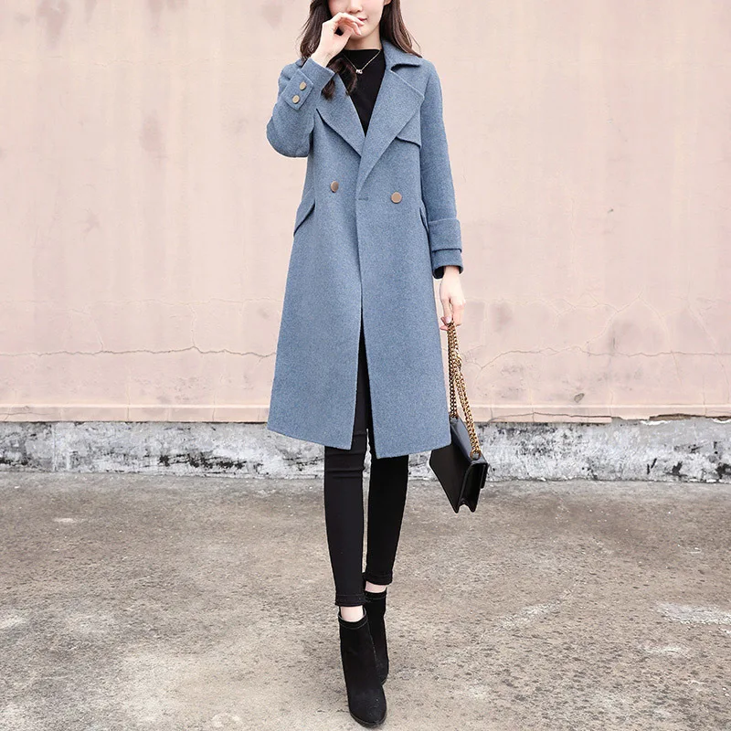 

Long Sleeve Winter Wool Coat Women Europe Style Plus Size Casaco Feminino Ladies Autumn New Slim Long Woolen Coats