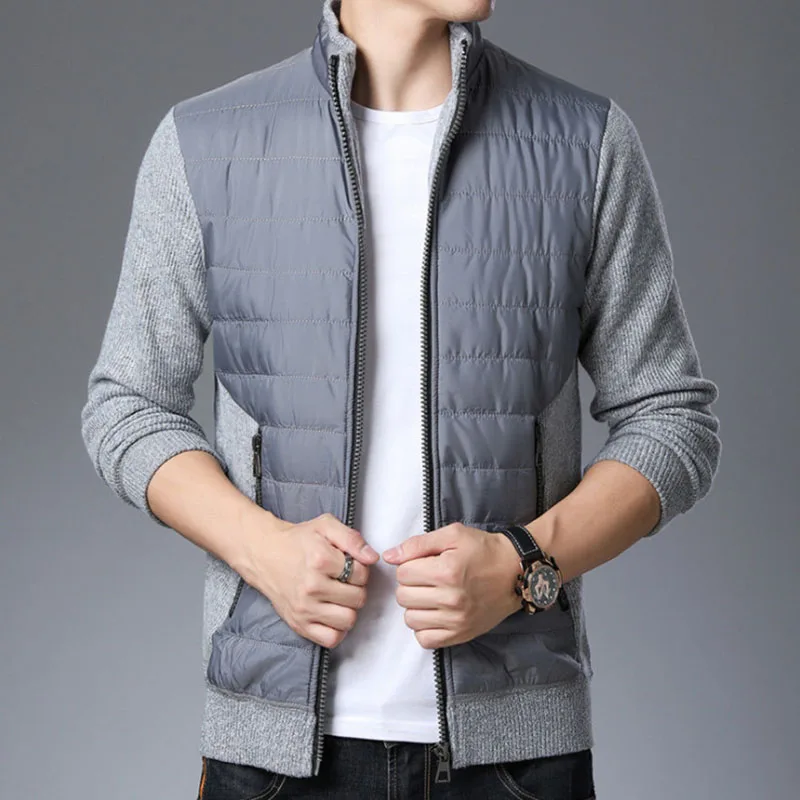 

New Autumn Winter Men's Parkas Fashion Sweater Patckwork Thick Coats Zipper Cotton Jacket Men Warm Outwear