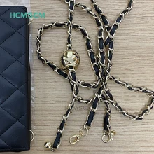 HEMSEM Luxury Brand Gold Ball Chain Metal chain leather braided shoulder Strap for Crossbody Mini Bag Phone Case Cover Accessory