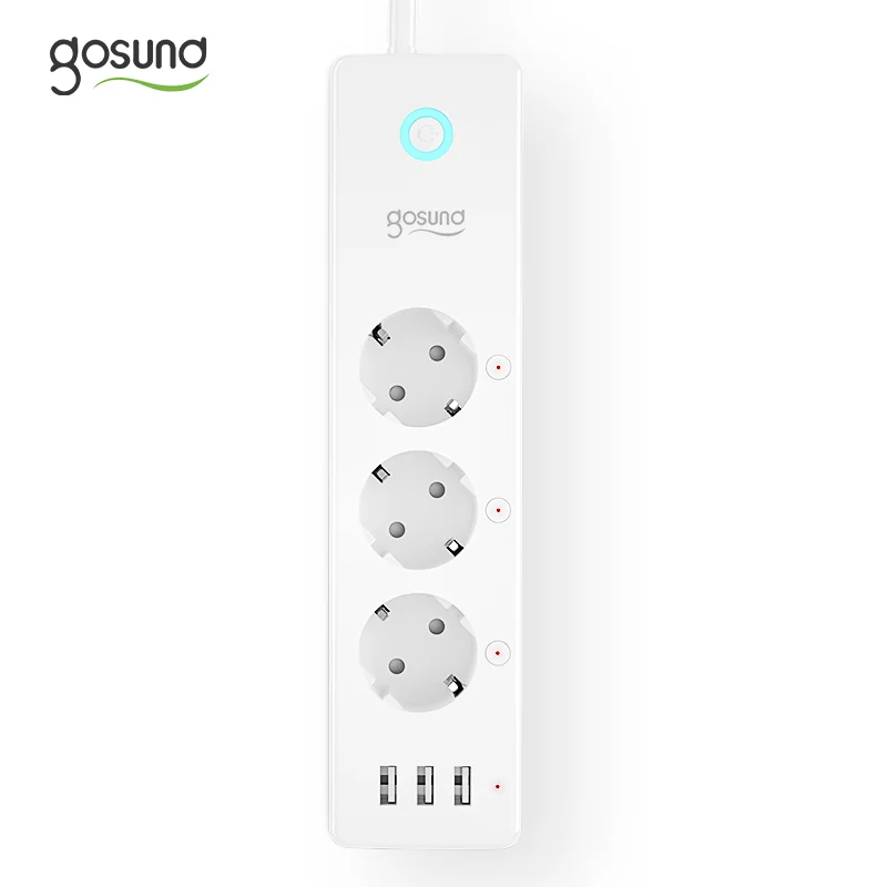 

Gosund Universal Electrical Socket EU Plug Smart Extension Power Strip Home Office Surge Protector 3 AC With 3 USB Smart Plug
