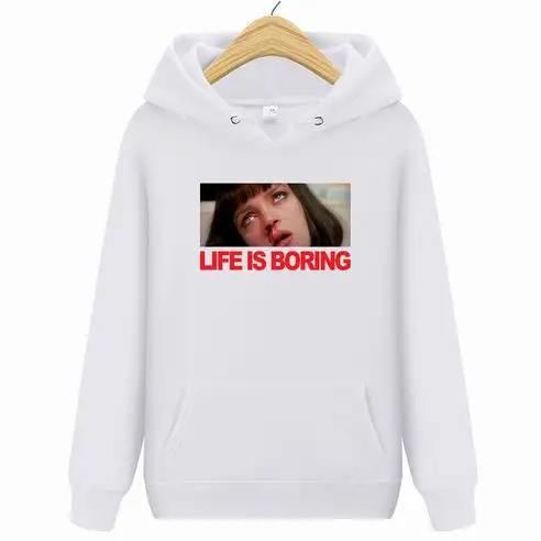 Новая модная мужская толстовка с принтом «Life is Boring», толстовка в стиле хип-хоп, черная куртка, Мужская одежда, Hombre Marca, с капюшоном - Цвет: white