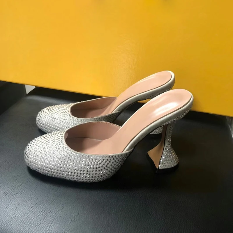

Round toe Cup High Heels Crystal Sandals Bling Bling Rhinestone Slippers Women Summer 2021 Sexy Party Wedding Shoes stilettos