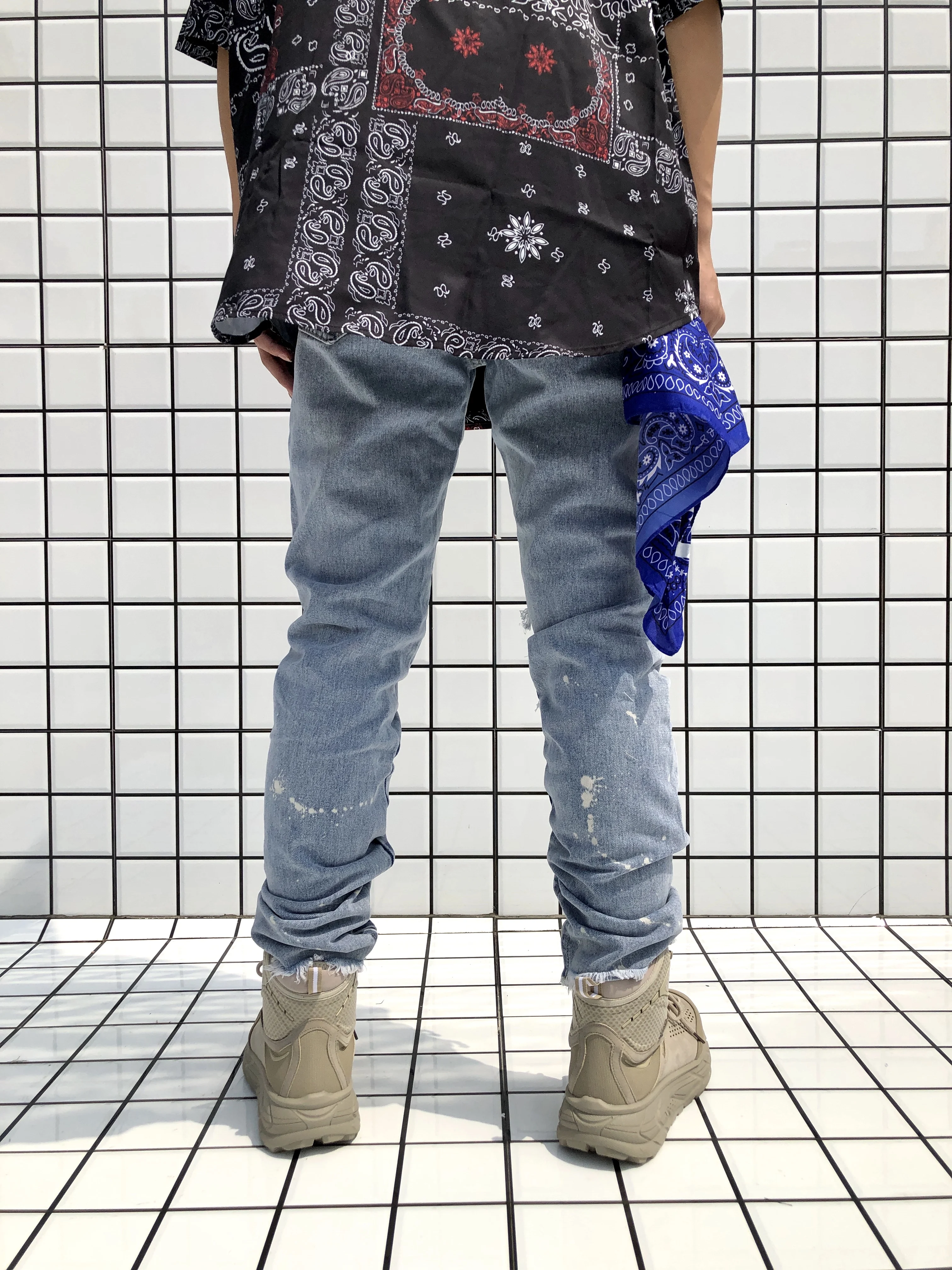 Мужские джинсы в стиле хип хоп повседневные облегающие брюки из денима уличная