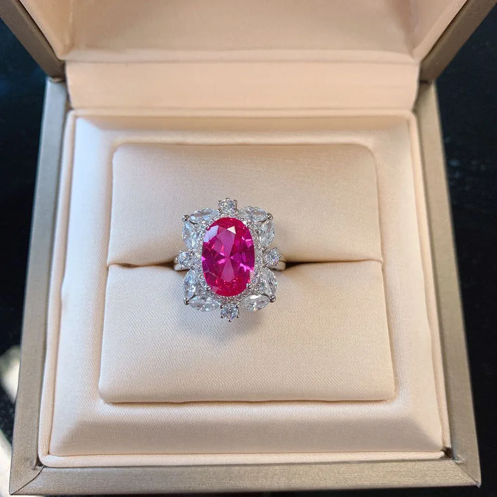 

Vintage 100% Silver Sterling Oval Created Ruby Gemstone Pendant/necklace/ring Set Wedding Engagement Fine Jewelry For Women