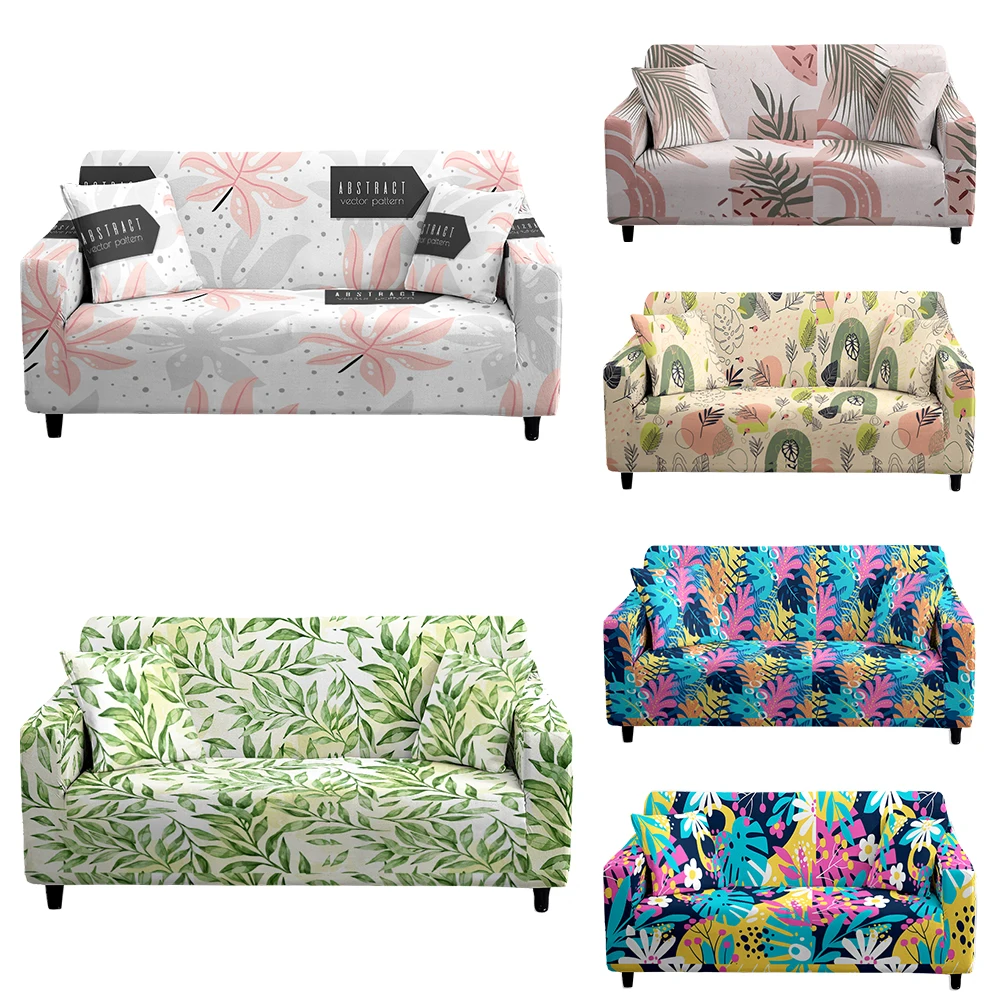 

Диван-кровать с растениями и цветочным принтом, эластичное кресло из спандекса, комплект эластичных диванов с цветными листьями для декора комнаты, 3 места, Натяжной чехол для дивана