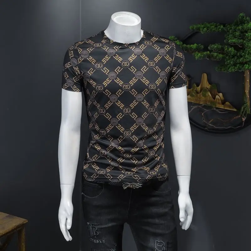 

2021 spring and summer new English wind European station black round neck short sleeve T-shirt men's trend T-shirt base shirt