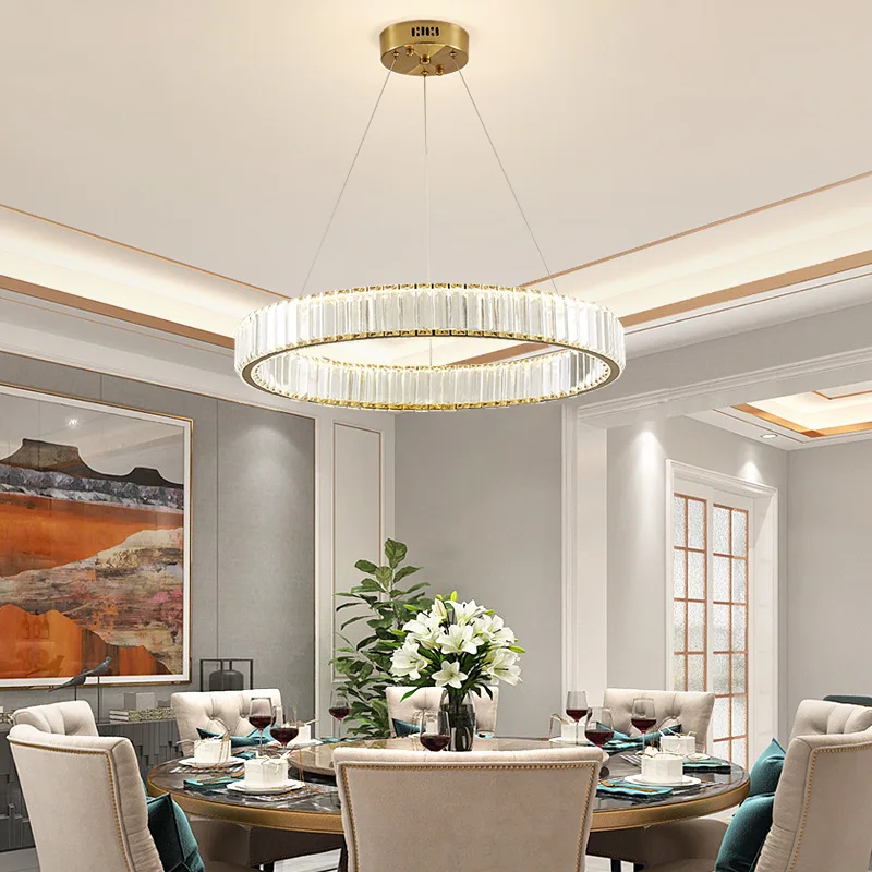 

Light luxury crystal copper post-modern minimalist dining room home living room bedroom ring chandelier