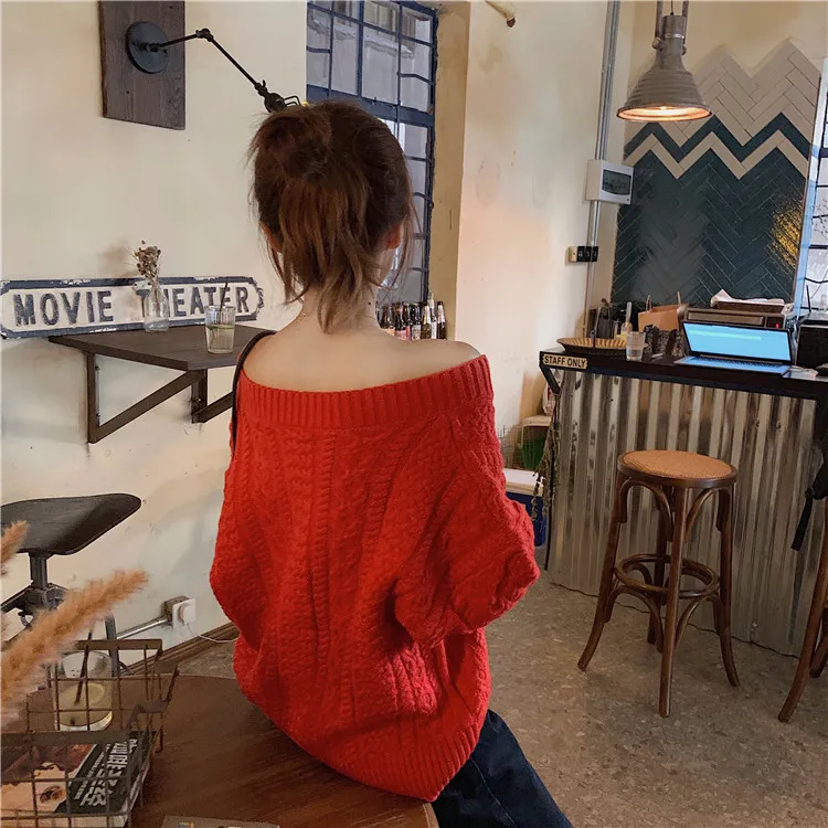 Вязаный женский пуловер весна-осень 2020 модный свитер на одно плечо сексуальный