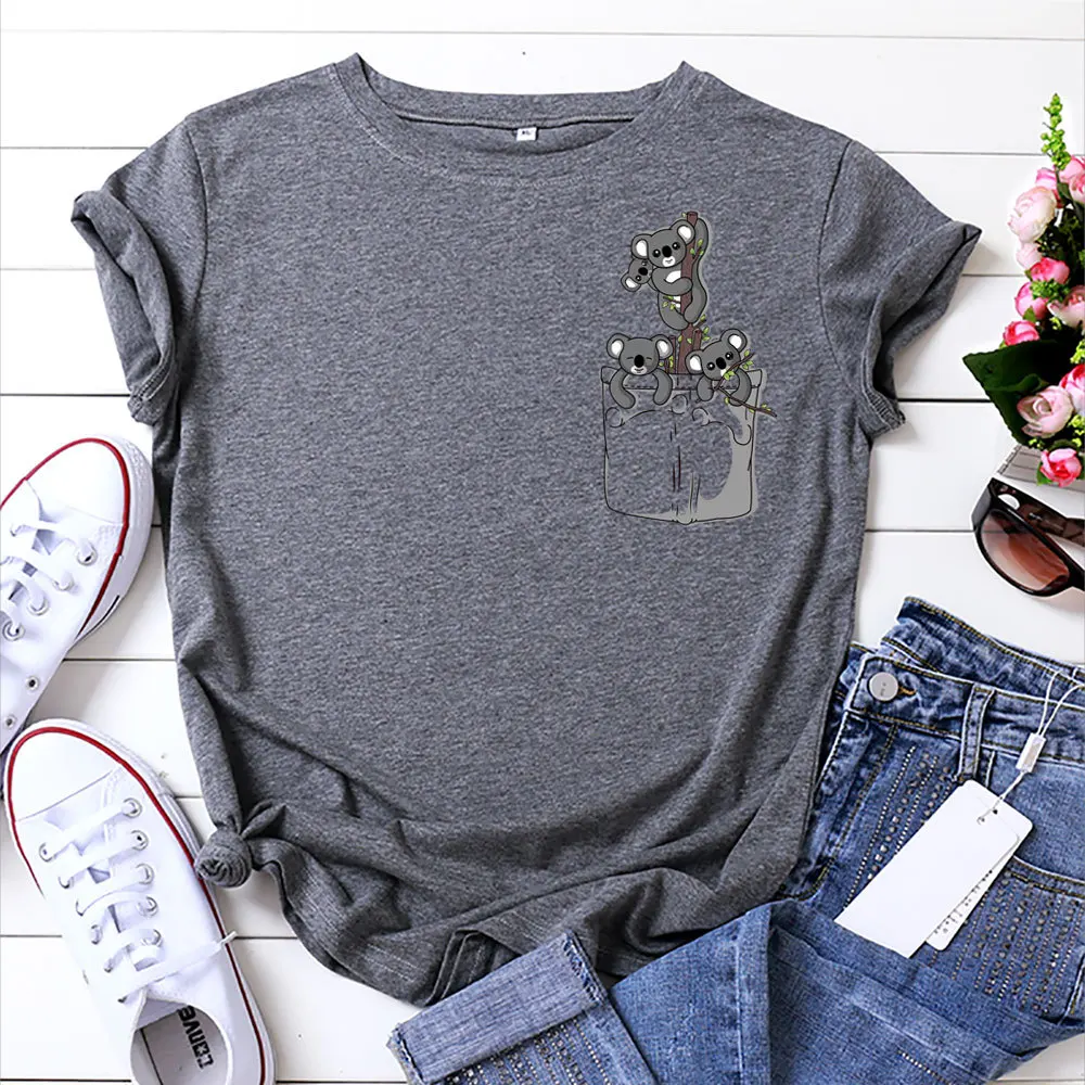

Women Summer Cute Oversized T-shirt Harajuku Casual Short Sleeve 100% Cotton O Neck Animal Print Tee Shirt