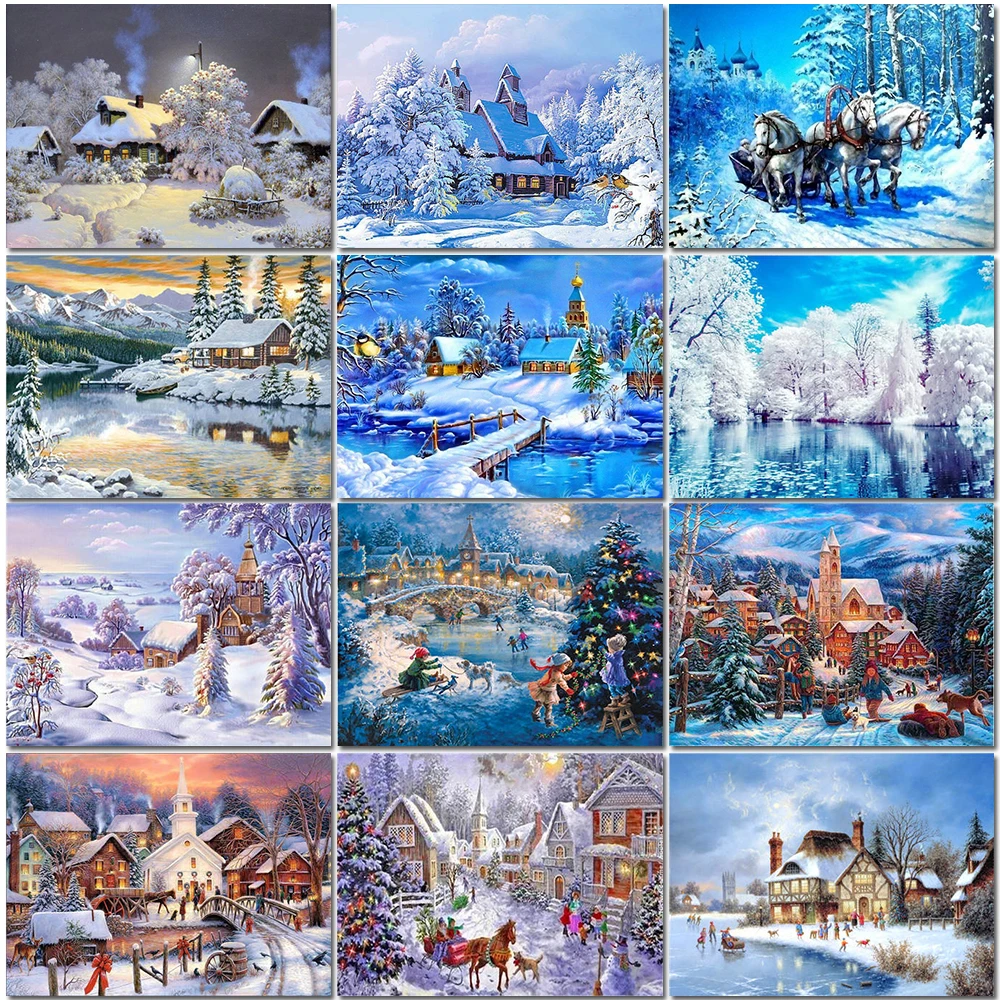 Алмазная вышивка снежный пейзаж Rf465|mosaic pictures|diamond paintingdiamond embroidery |
