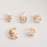 14k gold covered zircon inlaid moon kitten pendant star flower pendant diy handmade material