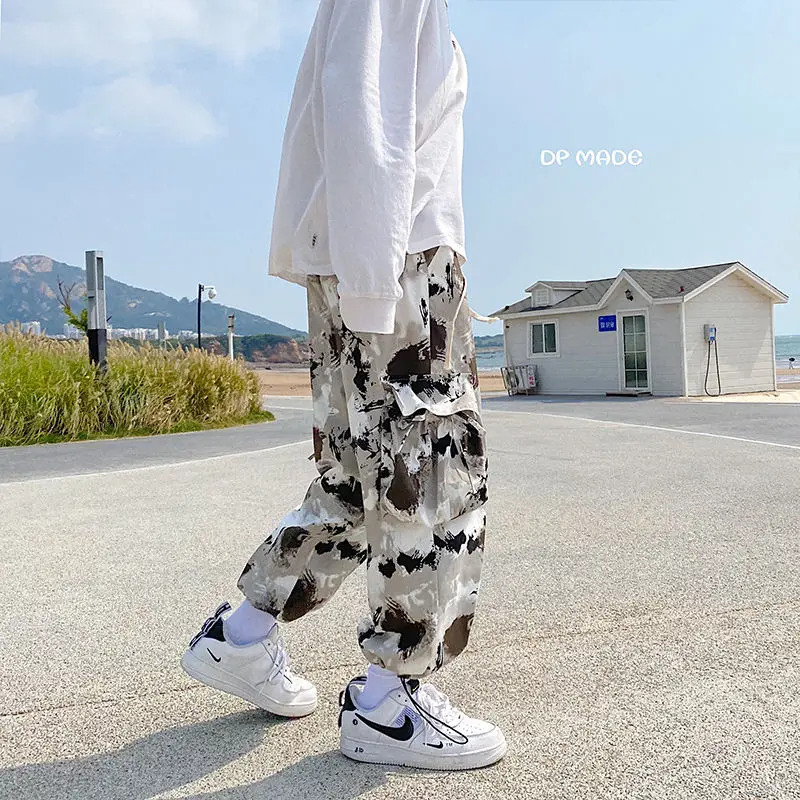 

Cotton Camouflage Pants Men's Fashion Casual Tactical Pants Men Streetwear Loose Hip-hop Straight Pocket Cargo Pants Mens M-5XL
