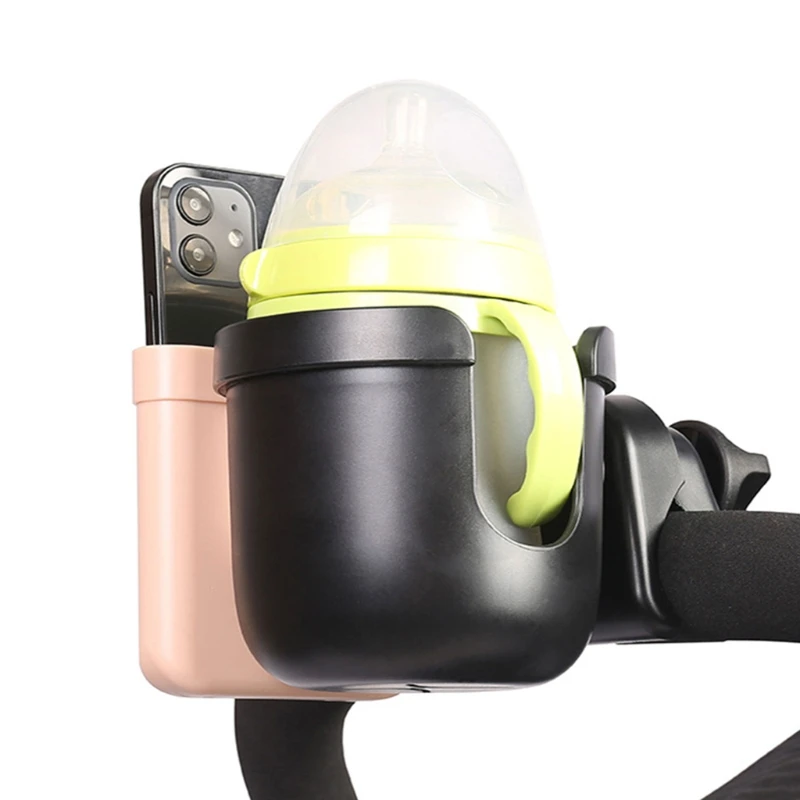 

T5EC New Baby Stroller Cup Holder With Mobile Phone Case 2-in-1 Universal ABS Plastic Stroller Baby Bottle Water Cup Holder