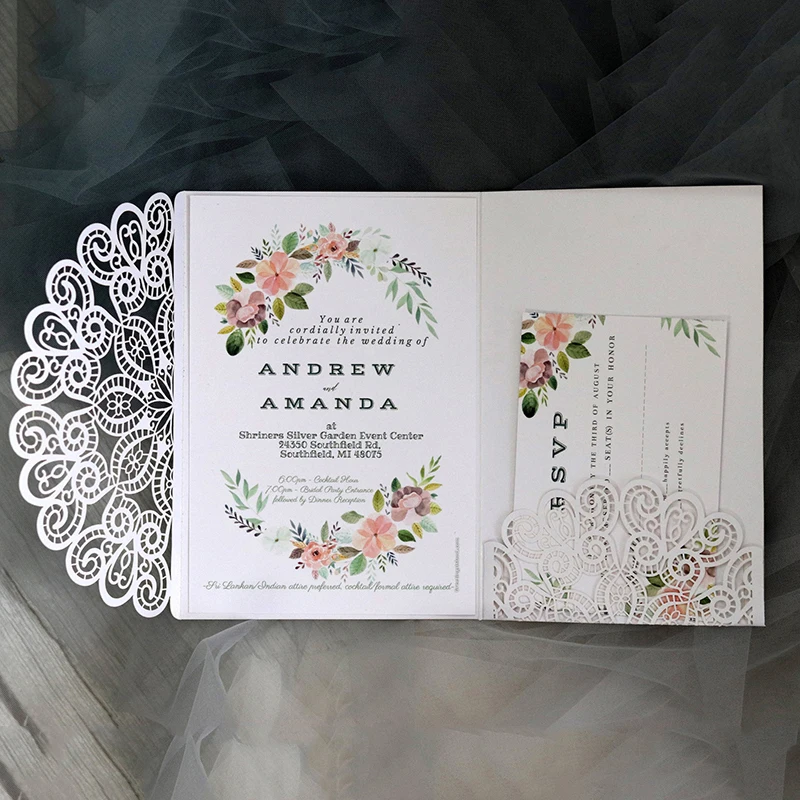 

25Pcs Three Fold Peacock Wedding Invitations With Pearl Paper Laser Cut Invitation Greeting Cards Baby Shower Party Supplies
