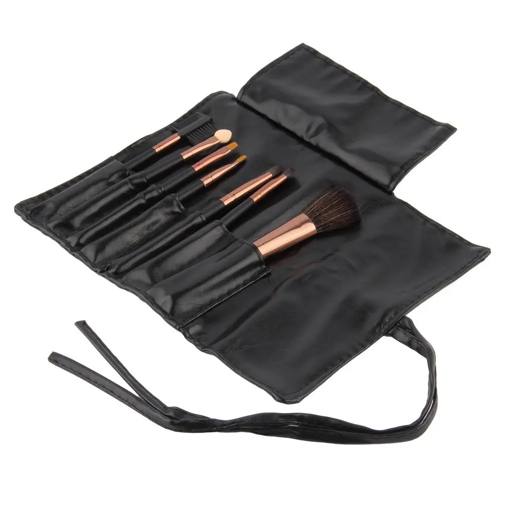 Профессиональный 7 шт. набор кистей для макияжа с кожаным порошок мешка основа