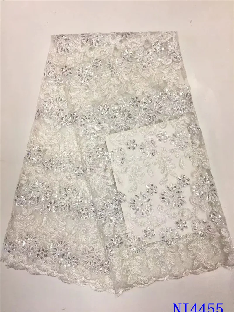 

Nigerian Sequins Lace Fabrics French Lace Fabric 2020 High Quality Lace African Lace Fabric For Wedding Dress Sewing NI4455-5