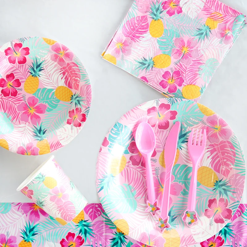 

Hawaiian Party Decorations Disposable tableware Latex balloon Birthday Party Summer Flamingo Party Decor Wedding Supplies